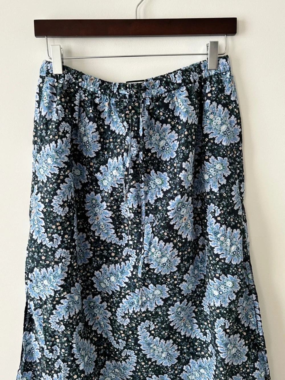 J. Crew Black and Light Blue Floral Midi/MAXI Skirt